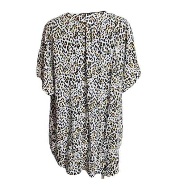 Gap Low Cut V-Neck Loose Fit Animal Print Women’s Short Sleeve Cuff Blouse Xl - Picture 11 of 16